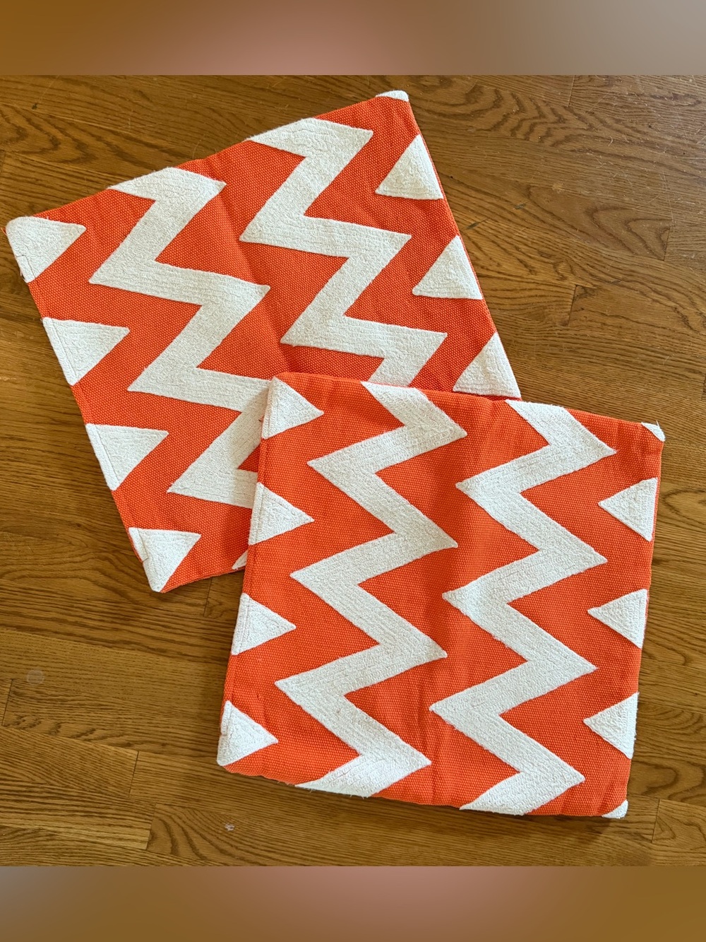 Annie Selke Fresh American Chevron Pillow cases Orange White Pair (2)